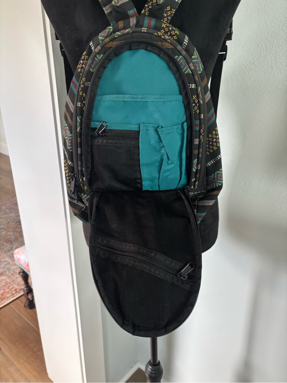 Dakine Cosmo 6.5L Multi-Stripe Patterned Mini Backpack in Teal, Black & Gray - Picture 5 of 6